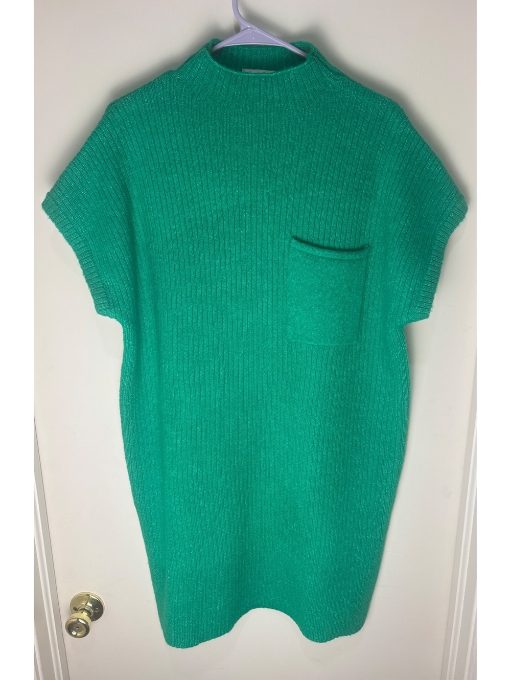 Zenana Green Ribbed Mock Neck Sweater Dress Tunic Pocket Small
